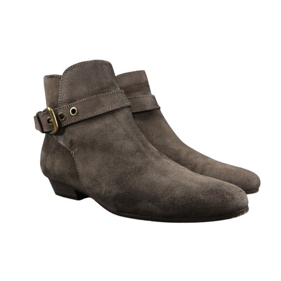 J Crew Shoes Women 7 Bootie Fashion Leather Classic Buckle Strap Block Heel Grey - Picture 1 of 16